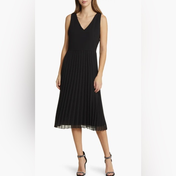 Sam Edelman V-Neck Accordion Pleat Dress - Picture 1 of 12
